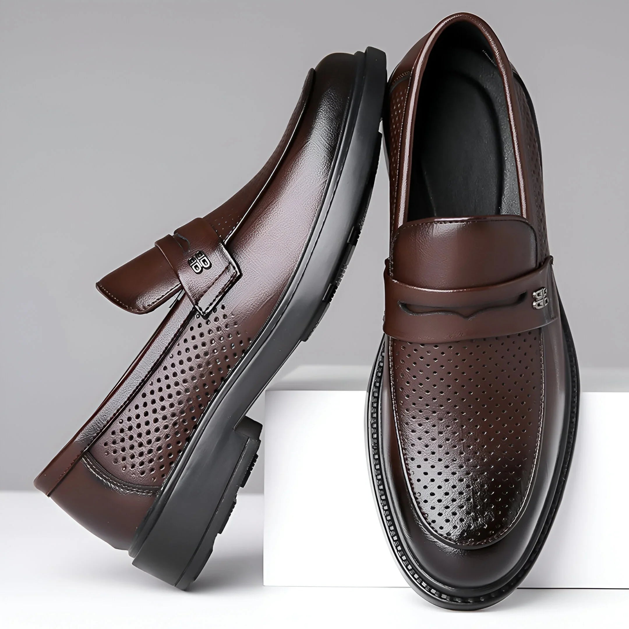 Leonardo Perforated Leather Loafers