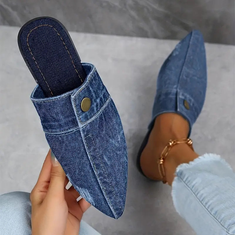 Sofia Pointed Denim Mule Slides