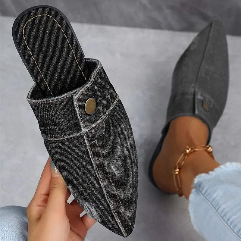 Sofia Pointed Denim Mule Slides