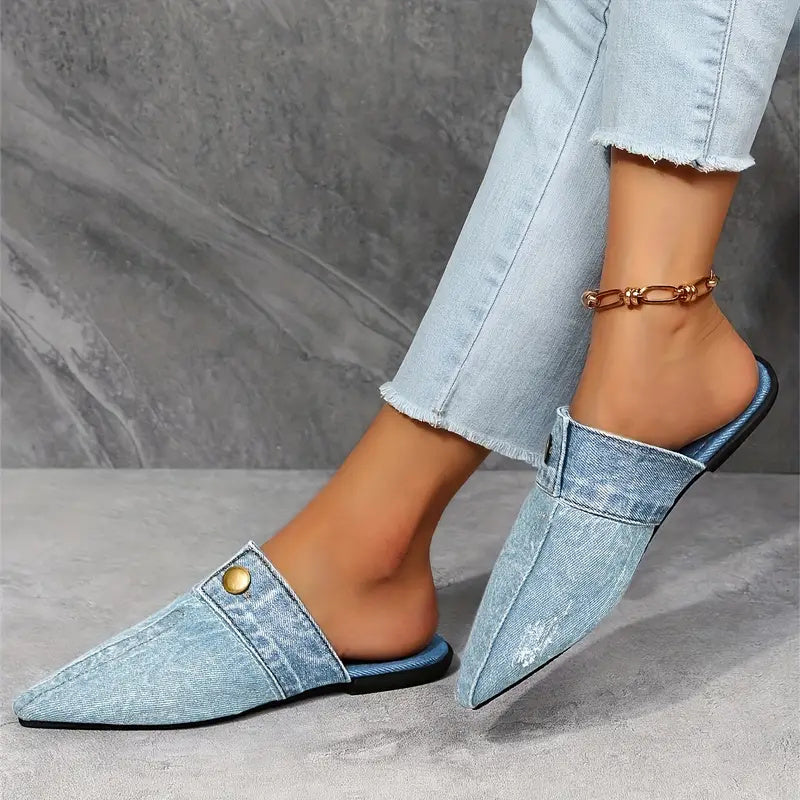 Sofia Pointed Denim Mule Slides