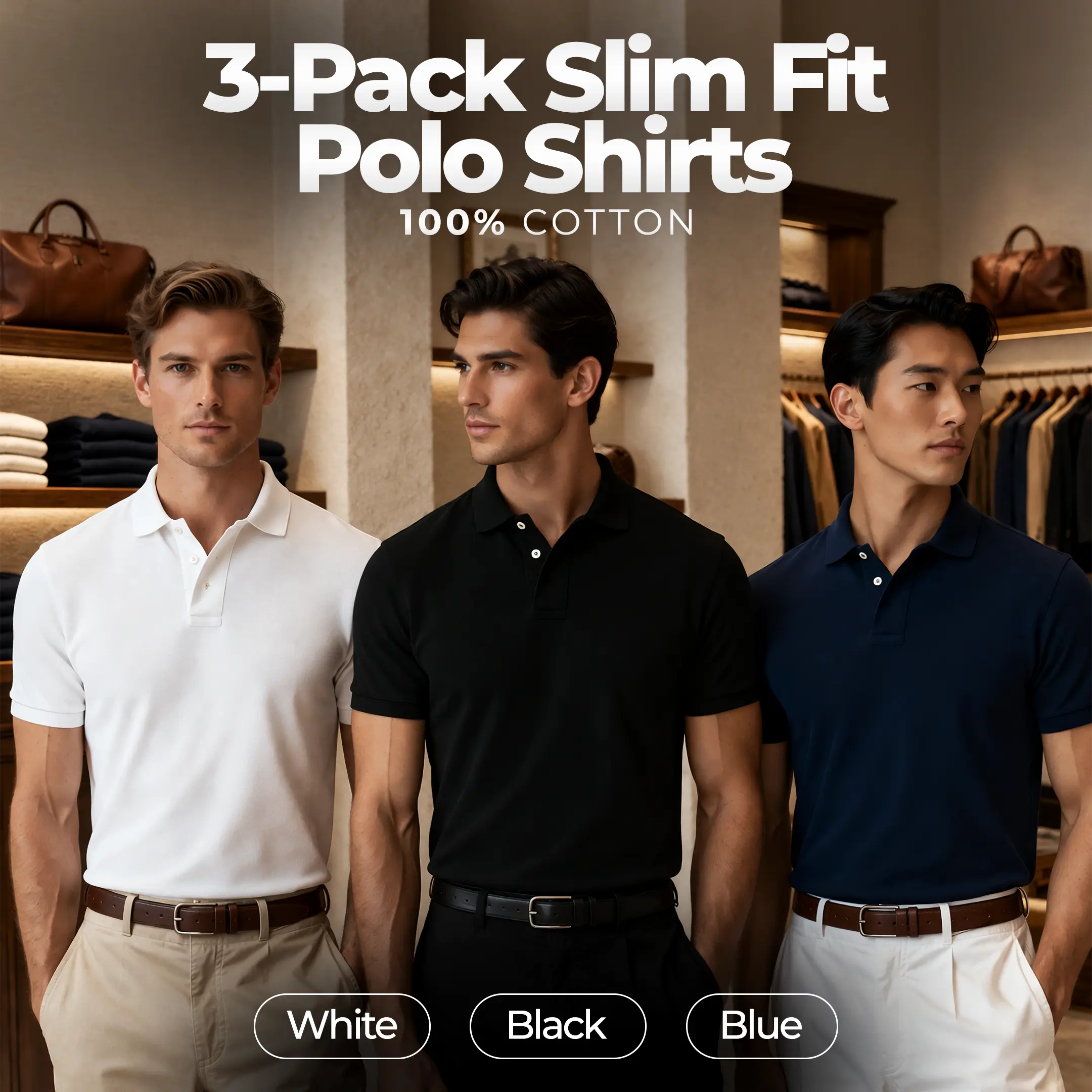 3-Pack Slim Fit Polo Shirts